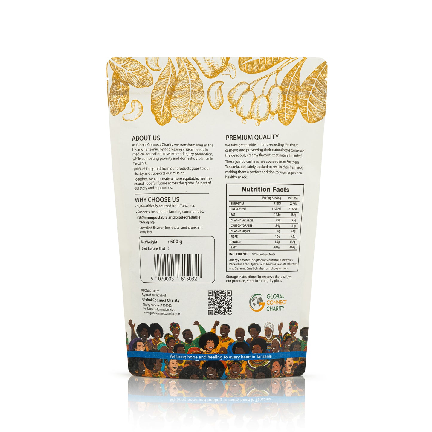 Heart of Tanzania Duo – Hand-Roasted and Raw Cashews (2×150 g Pouches)