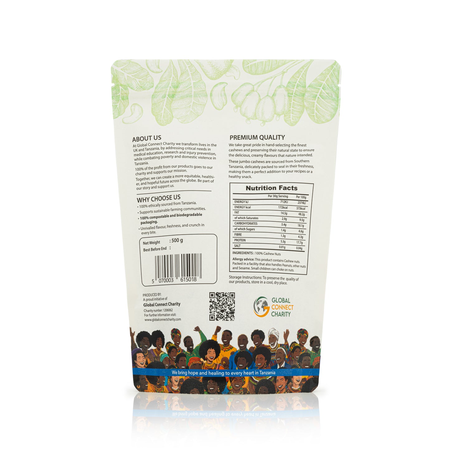 Creamy Classic – Raw Tanzanian Cashews (500 g Pouch)